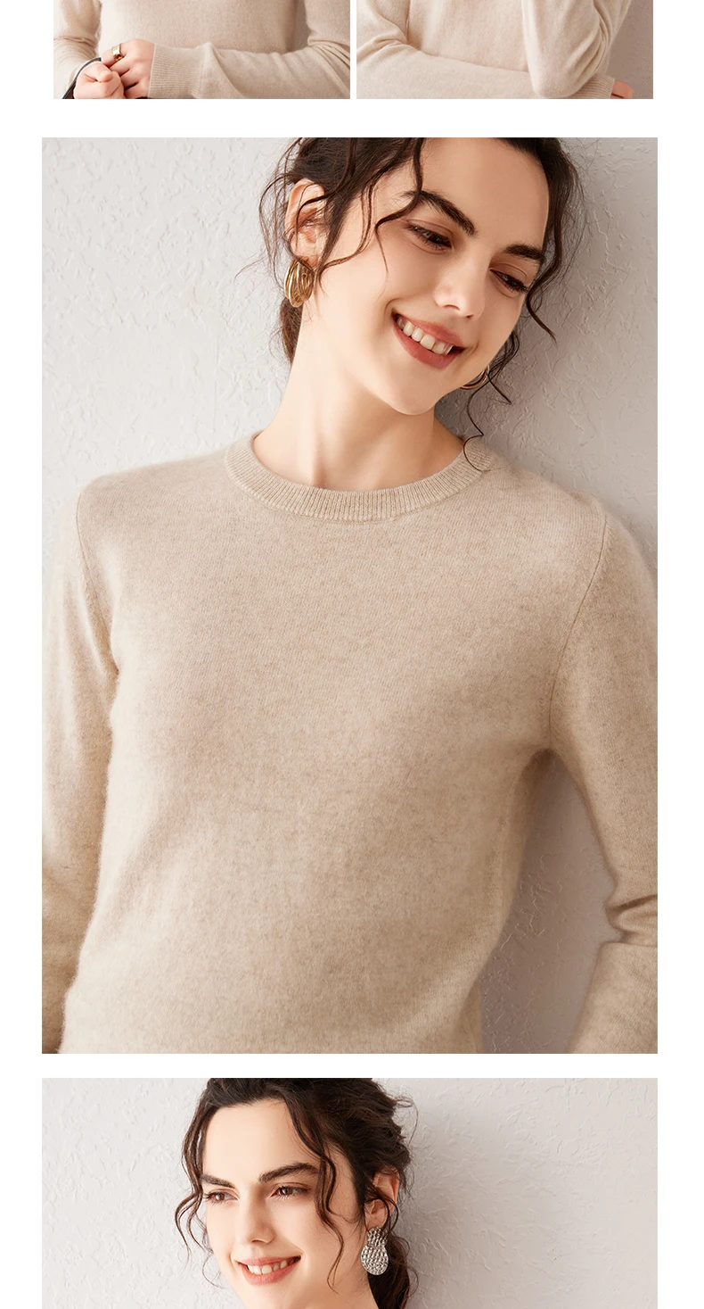 Women's 100% Pure Cashmere Sweater 2026 Fall Winter Crew Neck Long Sleeve Warm Soft Knitted Pullover New Knit Tops Women Clothes