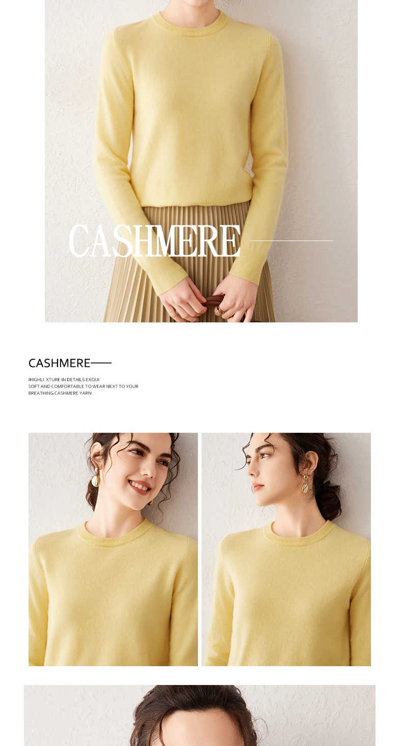 Women's 100% Pure Cashmere Sweater 2026 Fall Winter Crew Neck Long Sleeve Warm Soft Knitted Pullover New Knit Tops Women Clothes