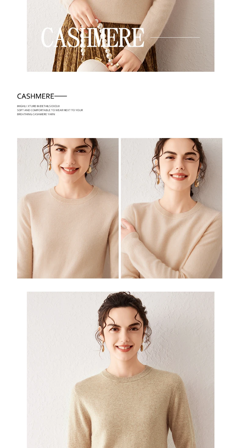Women's 100% Pure Cashmere Sweater 2026 Fall Winter Crew Neck Long Sleeve Warm Soft Knitted Pullover New Knit Tops Women Clothes