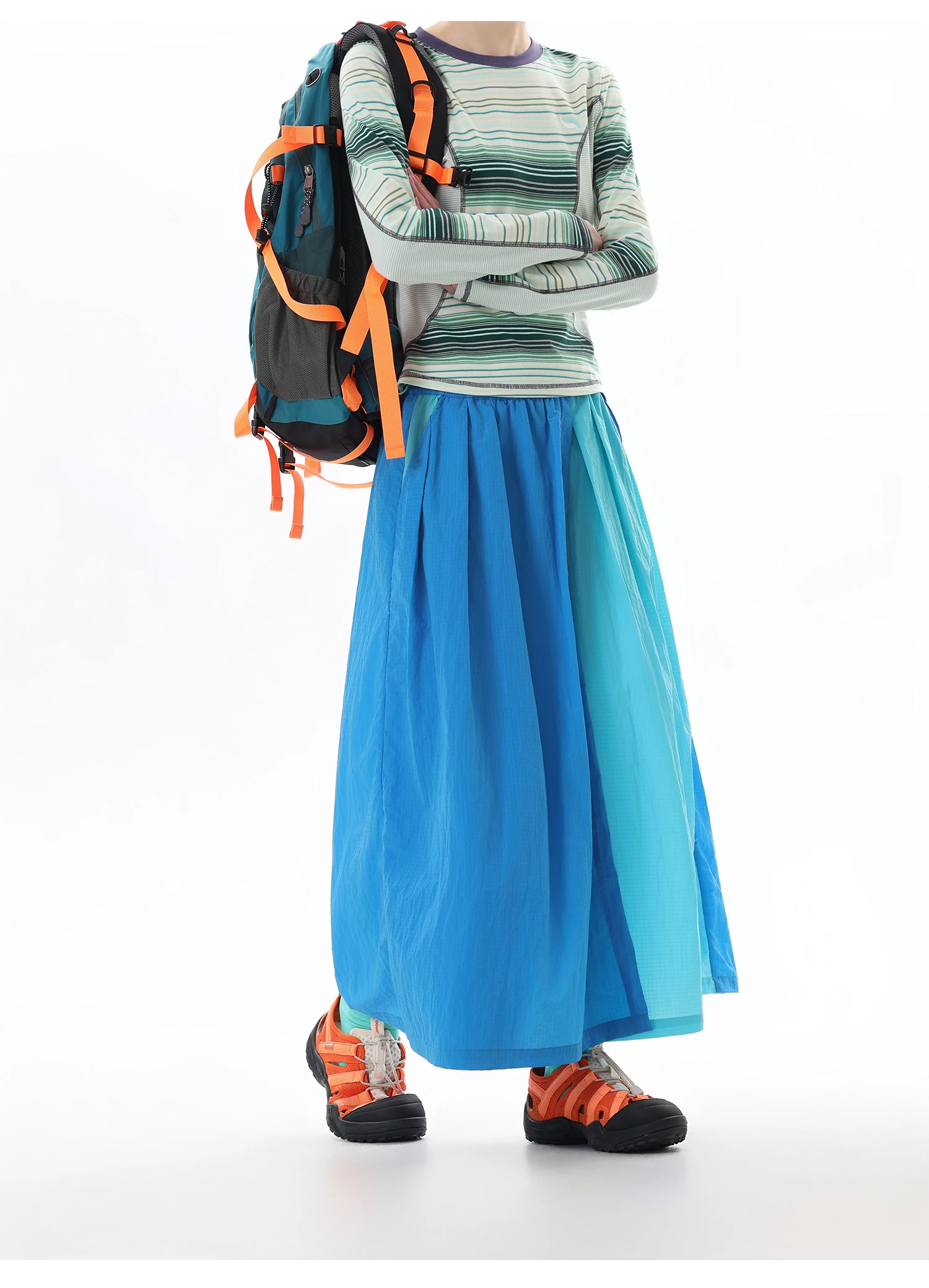 Women's Water-Repellent Summer Skirt-Pants – Mid-Waist, Asymmetrical Hem & Color-Block Design for Urban Outdoor & Casual Wear