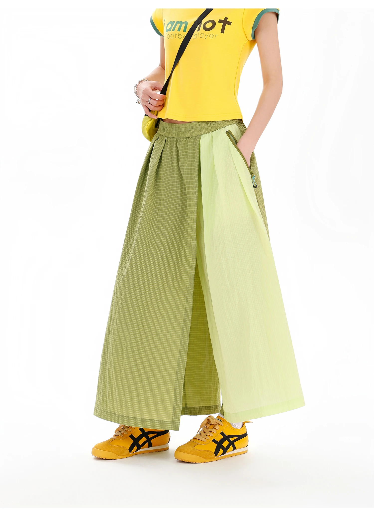 Women's Water-Repellent Summer Skirt-Pants – Mid-Waist, Asymmetrical Hem & Color-Block Design for Urban Outdoor & Casual Wear