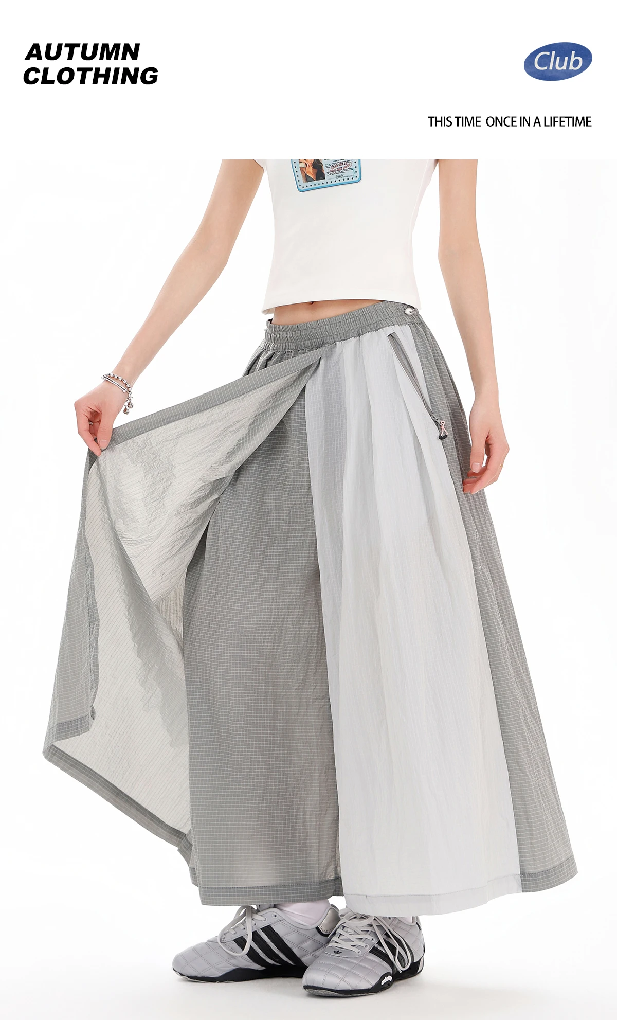Women's Water-Repellent Summer Skirt-Pants – Mid-Waist, Asymmetrical Hem & Color-Block Design for Urban Outdoor & Casual Wear
