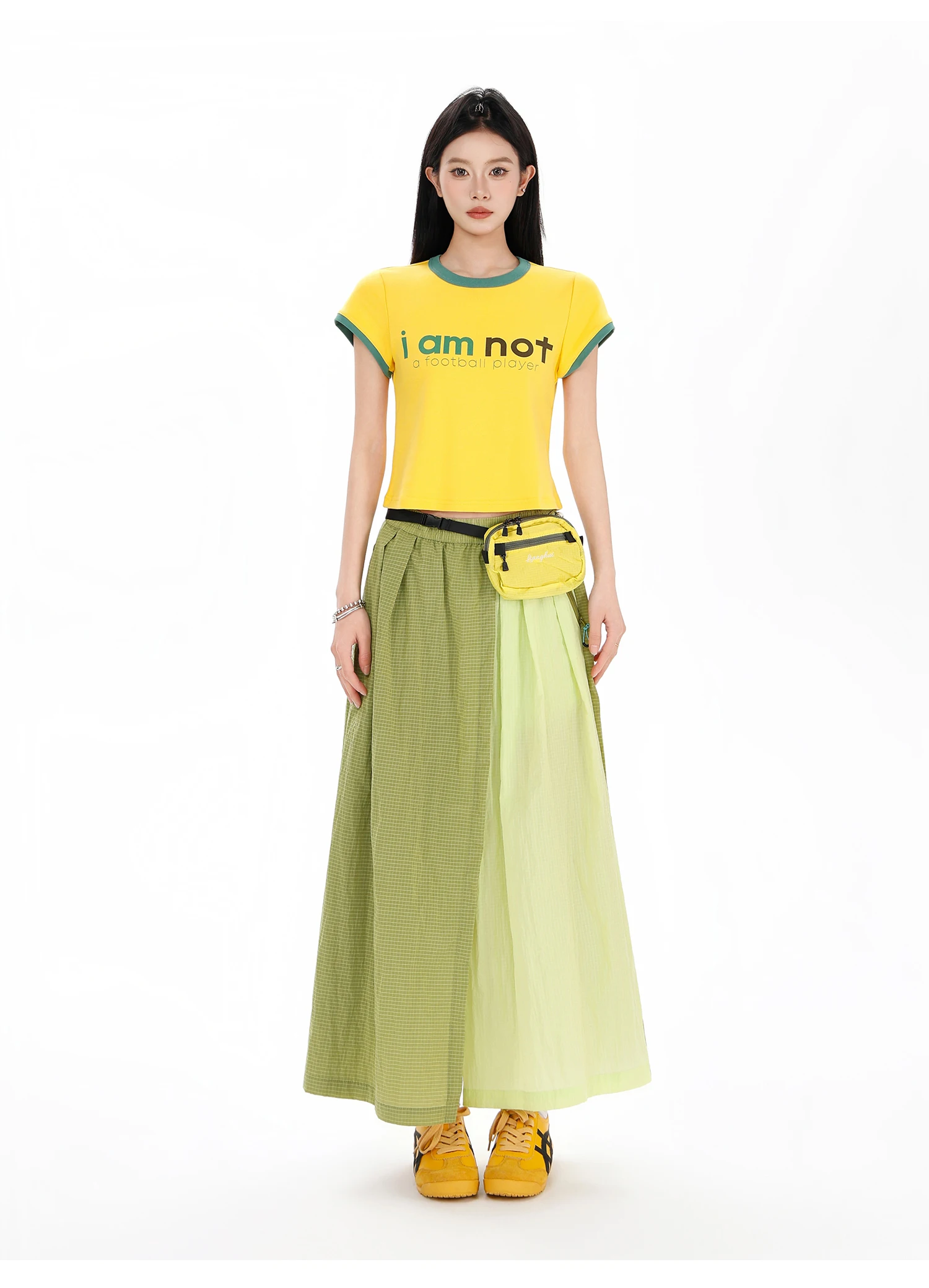 Women's Water-Repellent Summer Skirt-Pants – Mid-Waist, Asymmetrical Hem & Color-Block Design for Urban Outdoor & Casual Wear