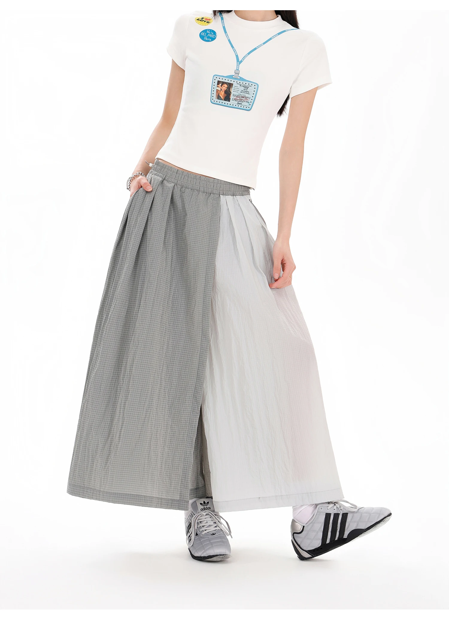 Women's Water-Repellent Summer Skirt-Pants – Mid-Waist, Asymmetrical Hem & Color-Block Design for Urban Outdoor & Casual Wear