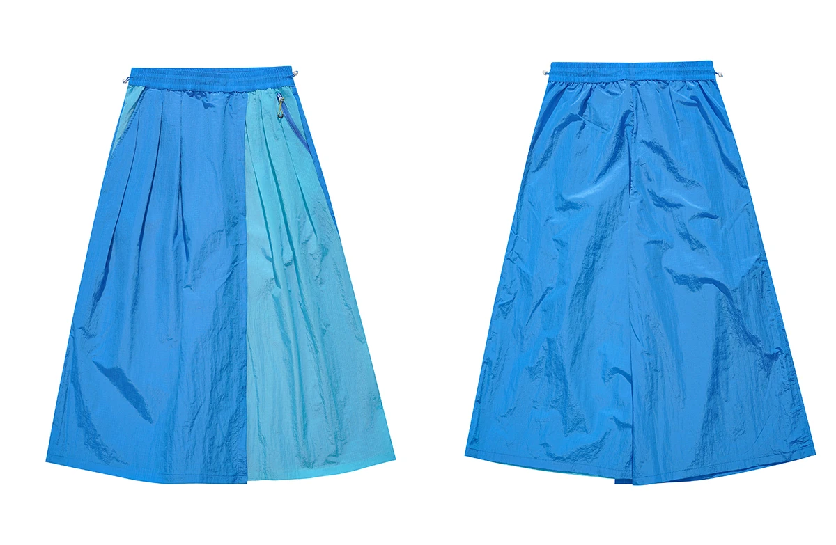 Women's Water-Repellent Summer Skirt-Pants – Mid-Waist, Asymmetrical Hem & Color-Block Design for Urban Outdoor & Casual Wear