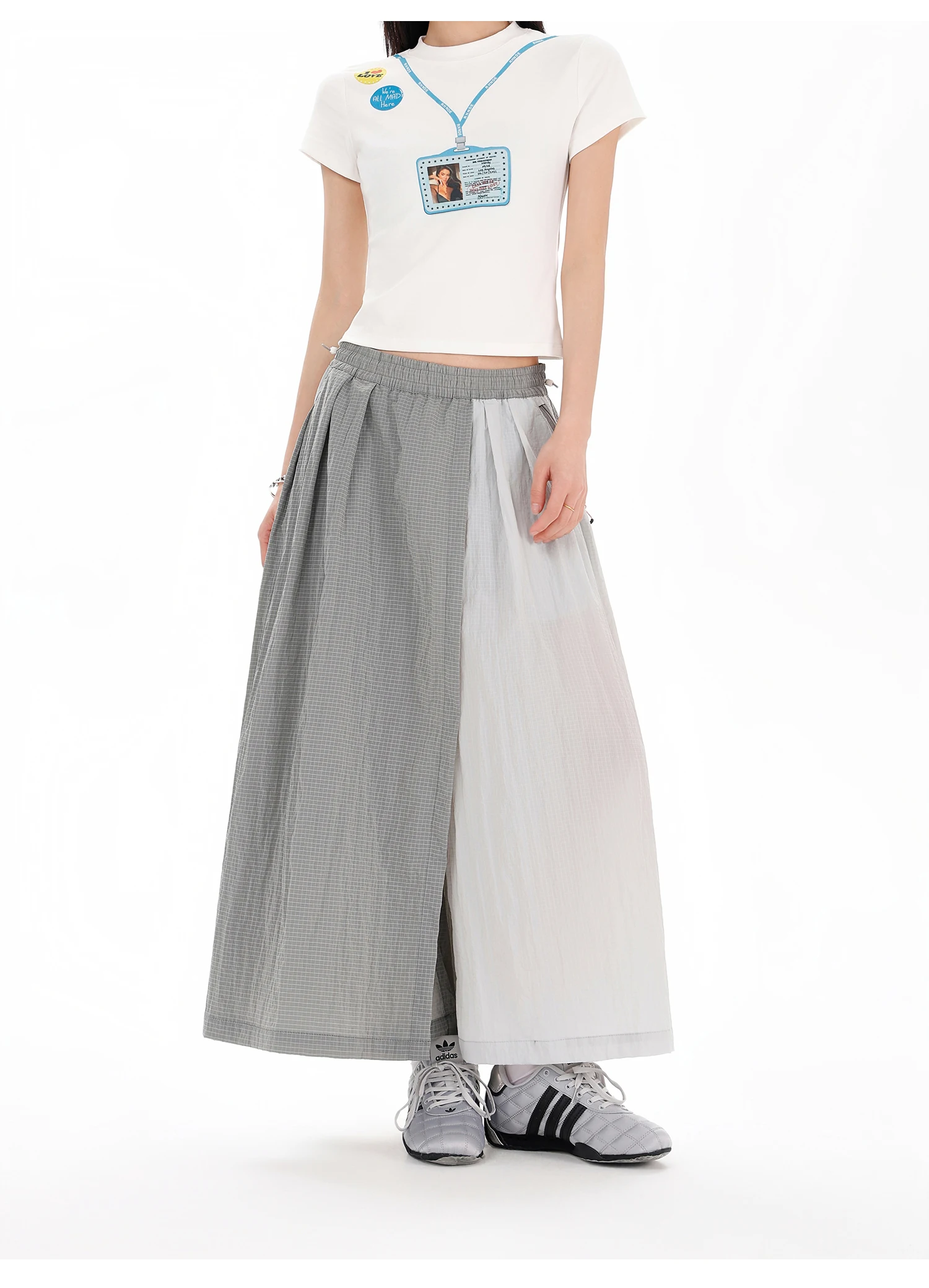Women's Water-Repellent Summer Skirt-Pants – Mid-Waist, Asymmetrical Hem & Color-Block Design for Urban Outdoor & Casual Wear