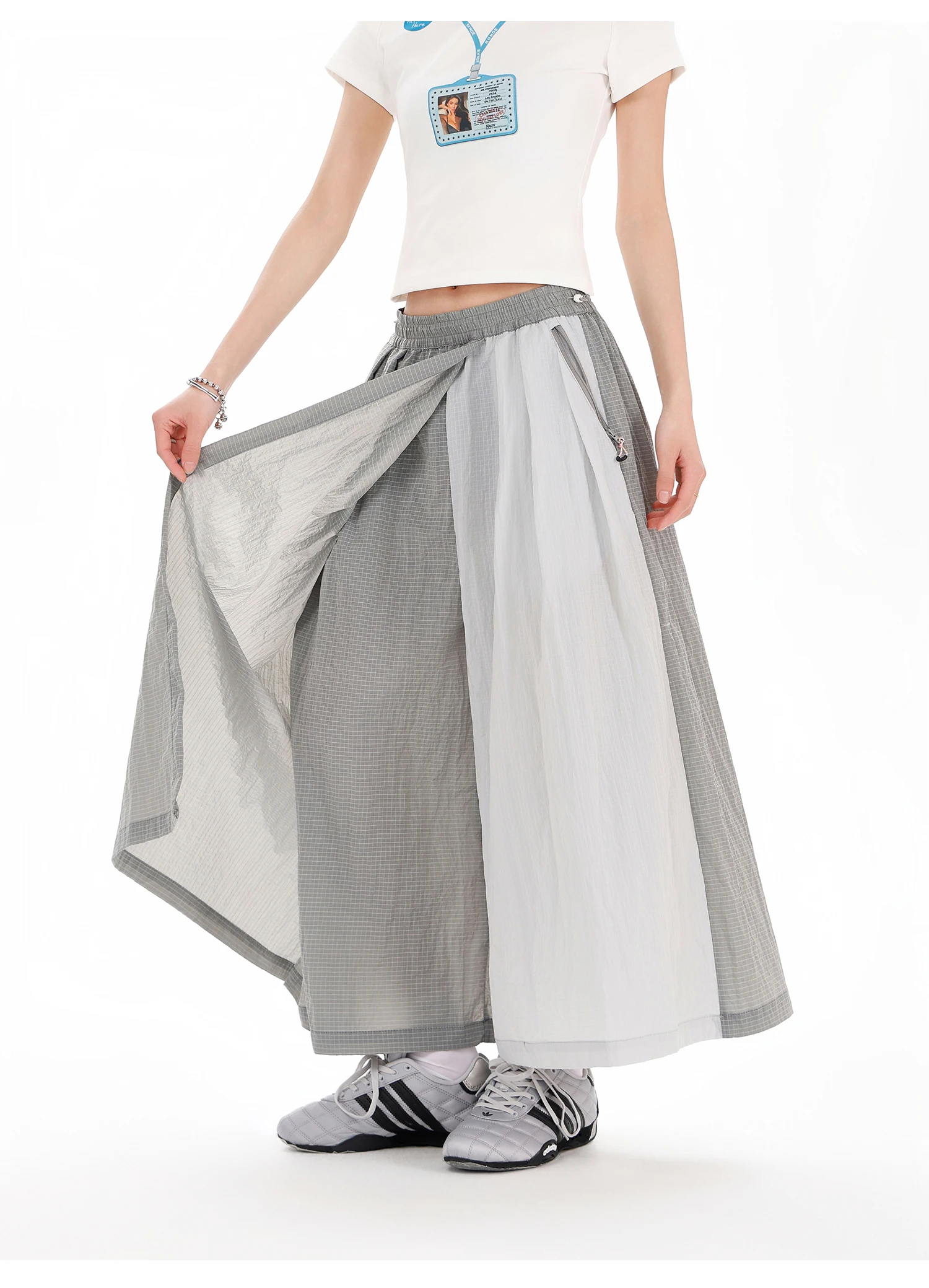 Women's Water-Repellent Summer Skirt-Pants – Mid-Waist, Asymmetrical Hem & Color-Block Design for Urban Outdoor & Casual Wear