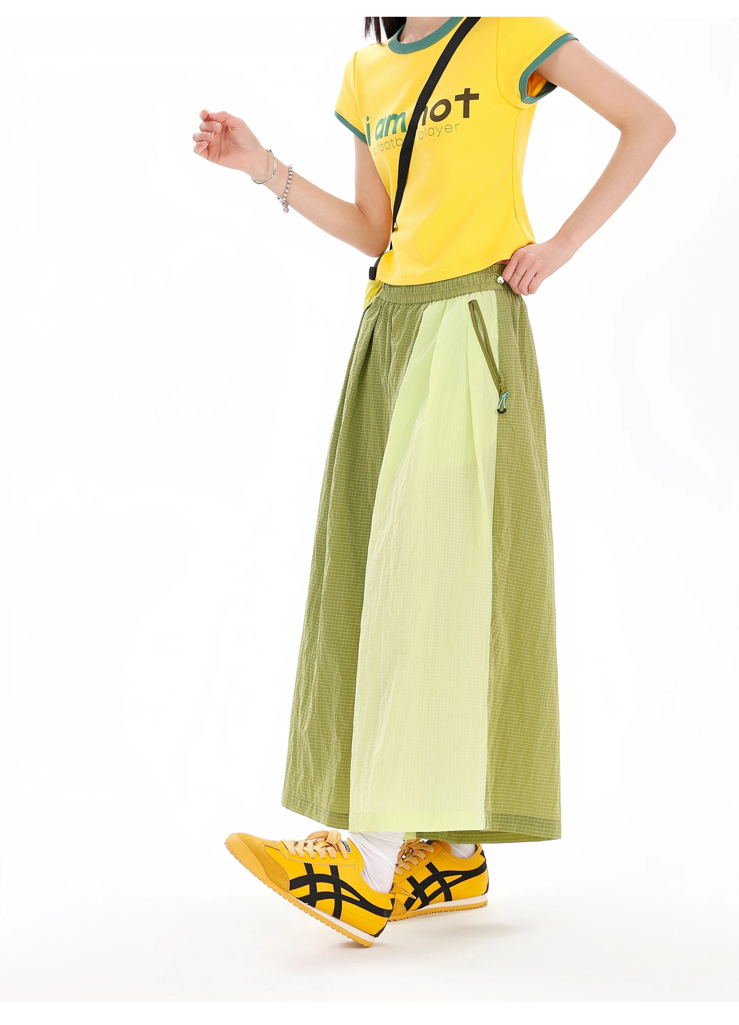 Women's Water-Repellent Summer Skirt-Pants – Mid-Waist, Asymmetrical Hem & Color-Block Design for Urban Outdoor & Casual Wear