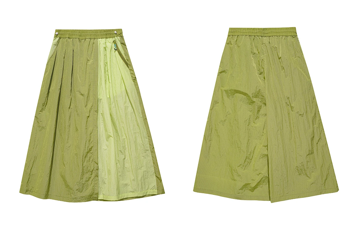 Women's Water-Repellent Summer Skirt-Pants – Mid-Waist, Asymmetrical Hem & Color-Block Design for Urban Outdoor & Casual Wear