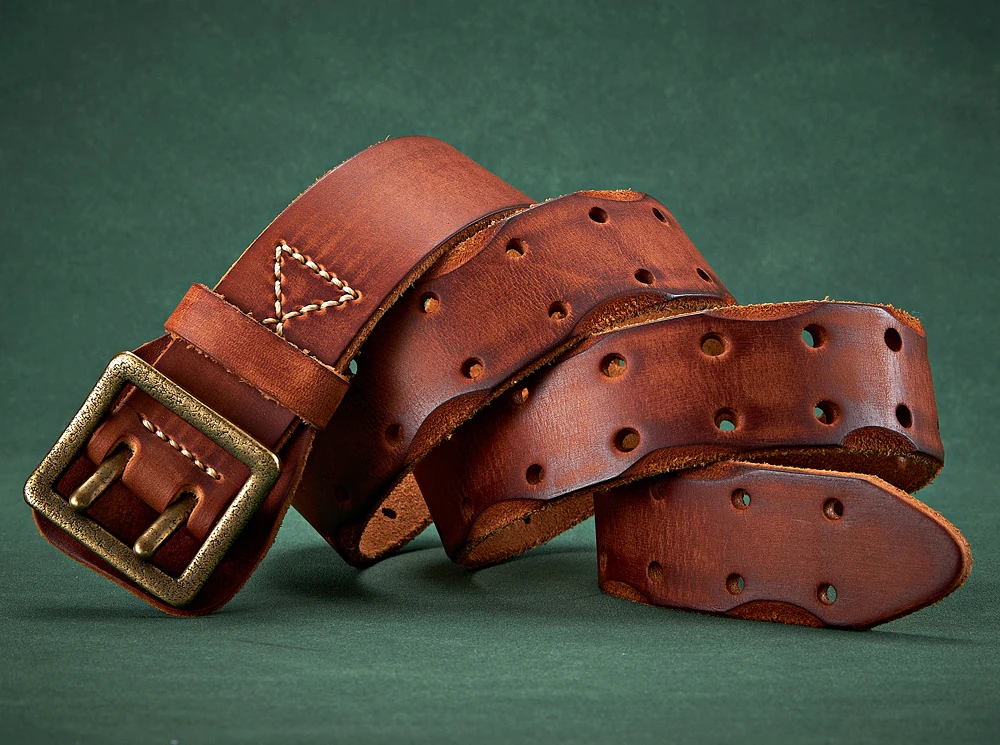 3.8CM Luxury Thick Real Genuine Leather Men Belt Double Buckle Belt Ceinture Leather Belt Men Jeans Trouser Belt Cowboy