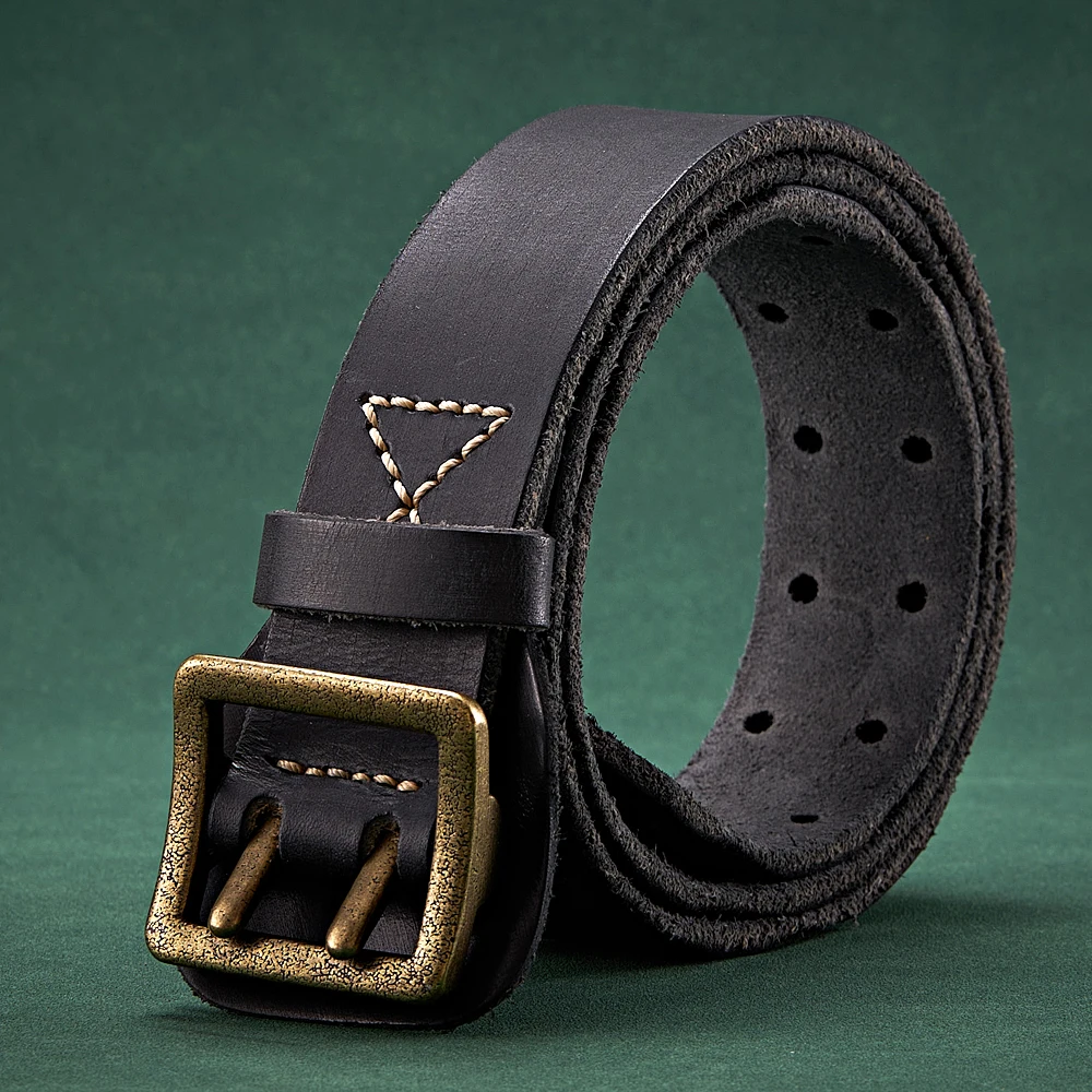 3.8CM Luxury Thick Real Genuine Leather Men Belt Double Buckle Belt Ceinture Leather Belt Men Jeans Trouser Belt Cowboy