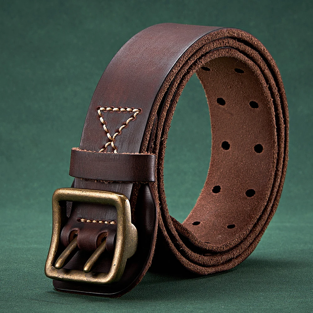 3.8CM Luxury Thick Real Genuine Leather Men Belt Double Buckle Belt Ceinture Leather Belt Men Jeans Trouser Belt Cowboy