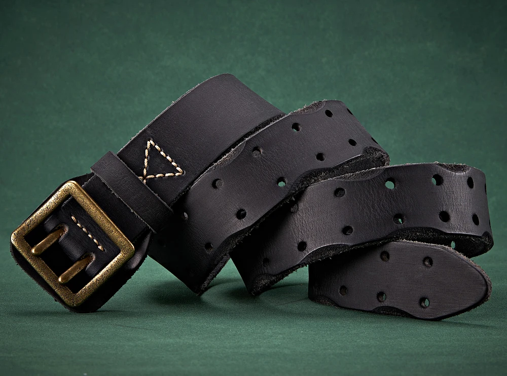 3.8CM Luxury Thick Real Genuine Leather Men Belt Double Buckle Belt Ceinture Leather Belt Men Jeans Trouser Belt Cowboy