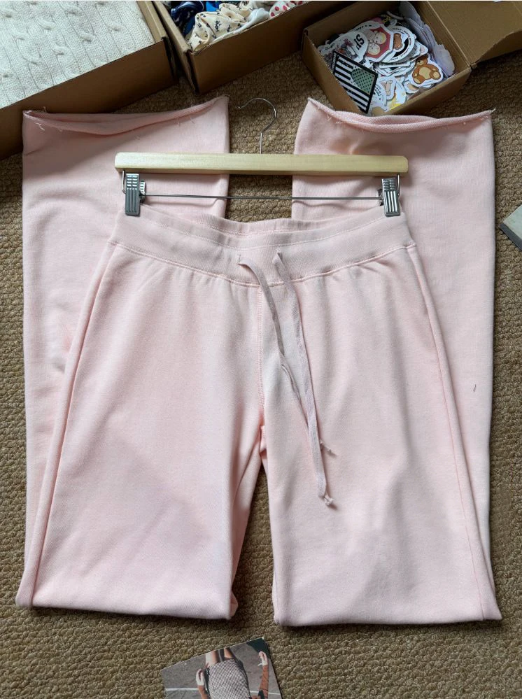 New Light Pink Drawstring Sweatpant Woman Spring Raw Hem Low Waist Straight Long Pants Casual All-match Cotton Sport Trousers