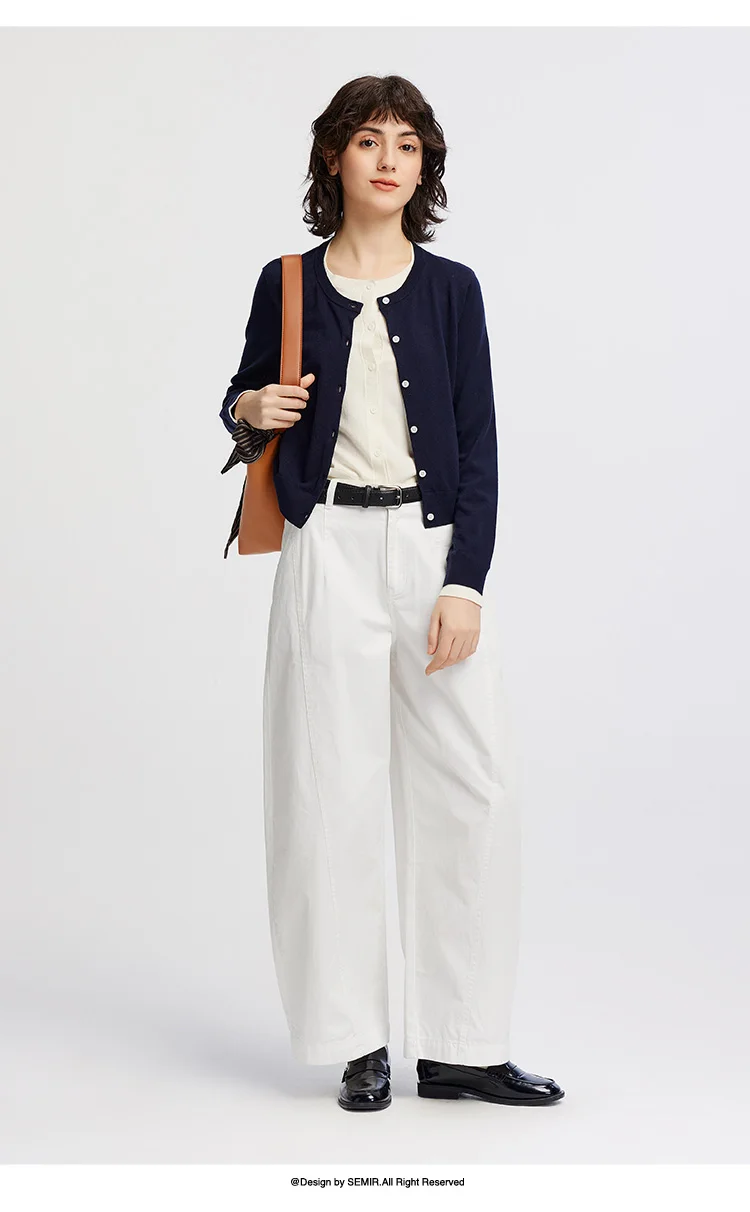 Semir Women Pants Washed Brushed Curved Barrel Leg Elastic Waist Loose Casual Autumn Trousers Daily Wear 2026