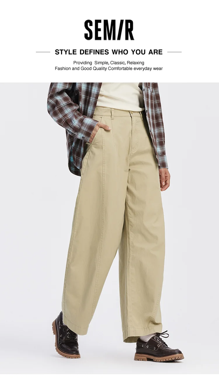 Semir Women Pants Washed Brushed Curved Barrel Leg Elastic Waist Loose Casual Autumn Trousers Daily Wear 2026