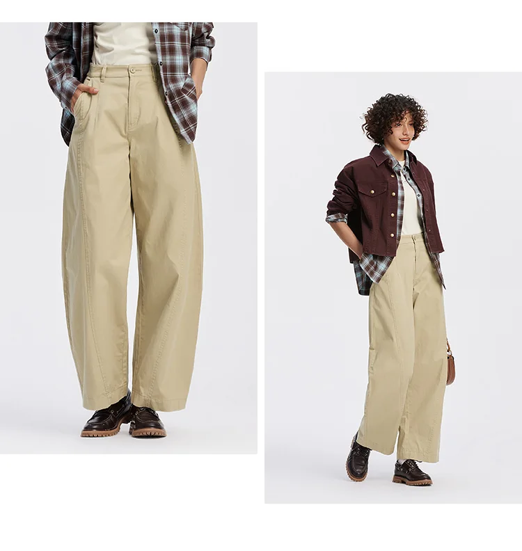 Semir Women Pants Washed Brushed Curved Barrel Leg Elastic Waist Loose Casual Autumn Trousers Daily Wear 2026