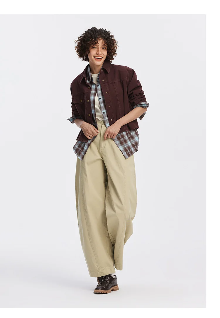 Semir Women Pants Washed Brushed Curved Barrel Leg Elastic Waist Loose Casual Autumn Trousers Daily Wear 2026