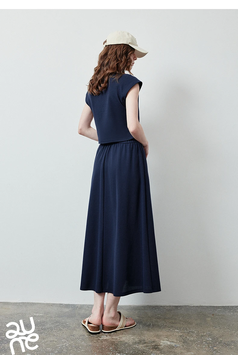 TOYOUTH Women Color Block Two Pcs Set 2026 Summer New Cropped T-shirt High Waist Long Skirt Tennis Quiet Luxury Casual Outfit