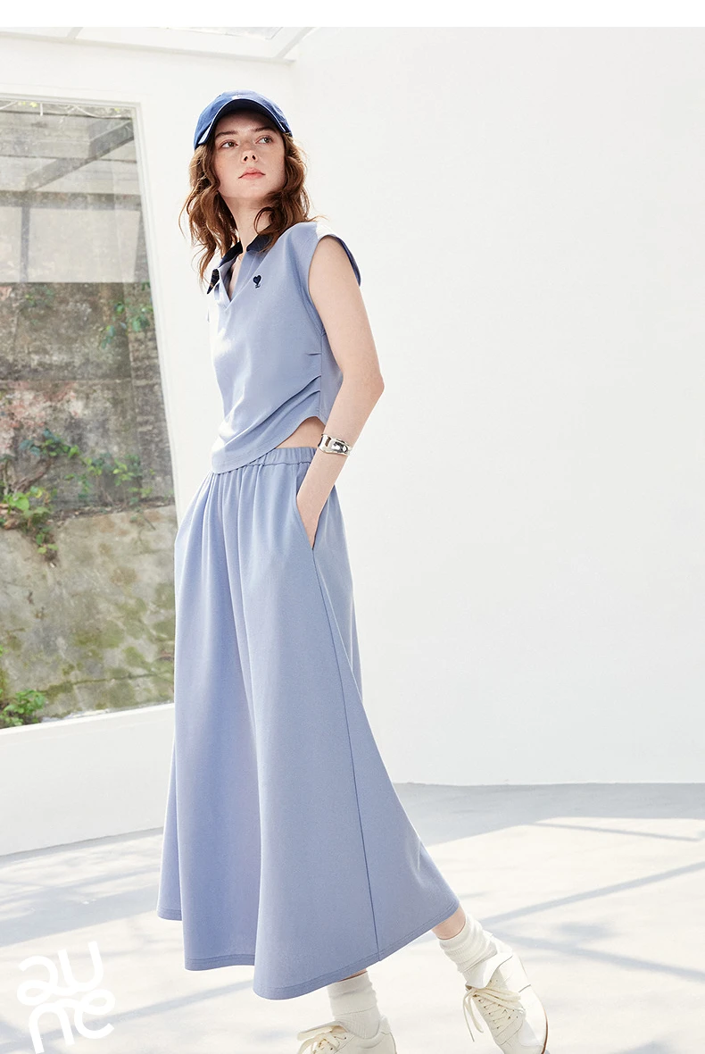 TOYOUTH Women Color Block Two Pcs Set 2026 Summer New Cropped T-shirt High Waist Long Skirt Tennis Quiet Luxury Casual Outfit
