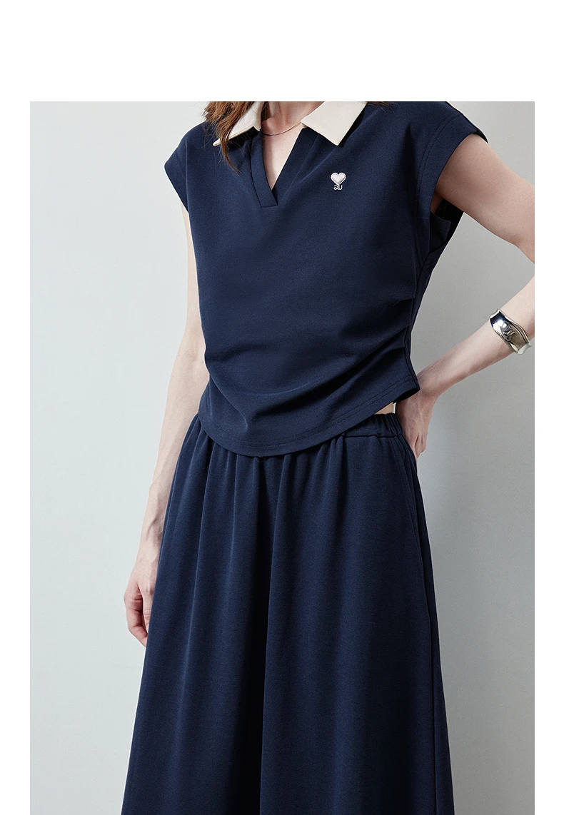 TOYOUTH Women Color Block Two Pcs Set 2026 Summer New Cropped T-shirt High Waist Long Skirt Tennis Quiet Luxury Casual Outfit