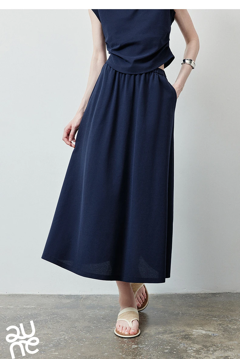 TOYOUTH Women Color Block Two Pcs Set 2026 Summer New Cropped T-shirt High Waist Long Skirt Tennis Quiet Luxury Casual Outfit