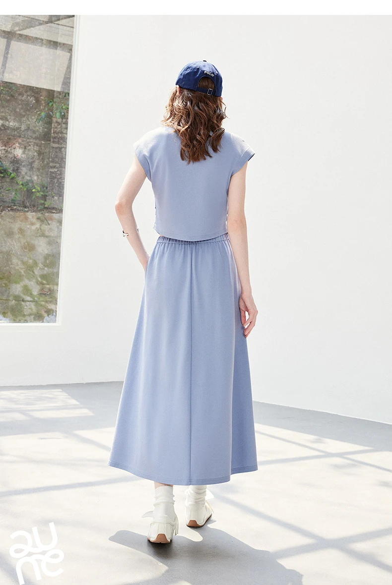 TOYOUTH Women Color Block Two Pcs Set 2026 Summer New Cropped T-shirt High Waist Long Skirt Tennis Quiet Luxury Casual Outfit