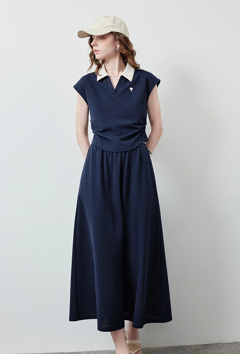 TOYOUTH Women Color Block Two Pcs Set 2026 Summer New Cropped T-shirt High Waist Long Skirt Tennis Quiet Luxury Casual Outfit