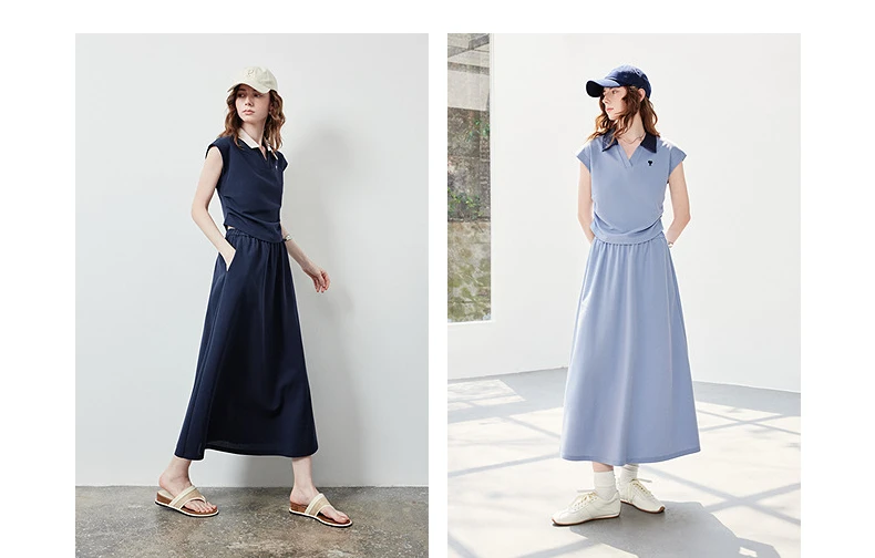 TOYOUTH Women Color Block Two Pcs Set 2026 Summer New Cropped T-shirt High Waist Long Skirt Tennis Quiet Luxury Casual Outfit