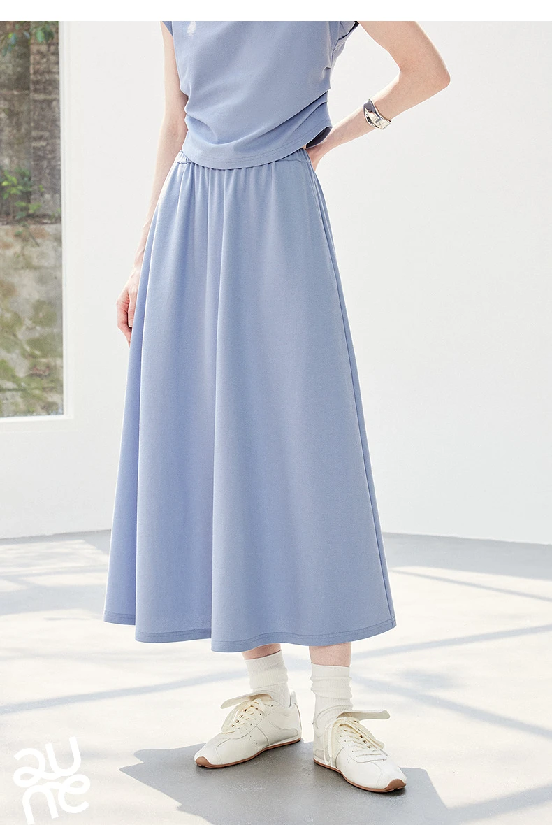 TOYOUTH Women Color Block Two Pcs Set 2026 Summer New Cropped T-shirt High Waist Long Skirt Tennis Quiet Luxury Casual Outfit