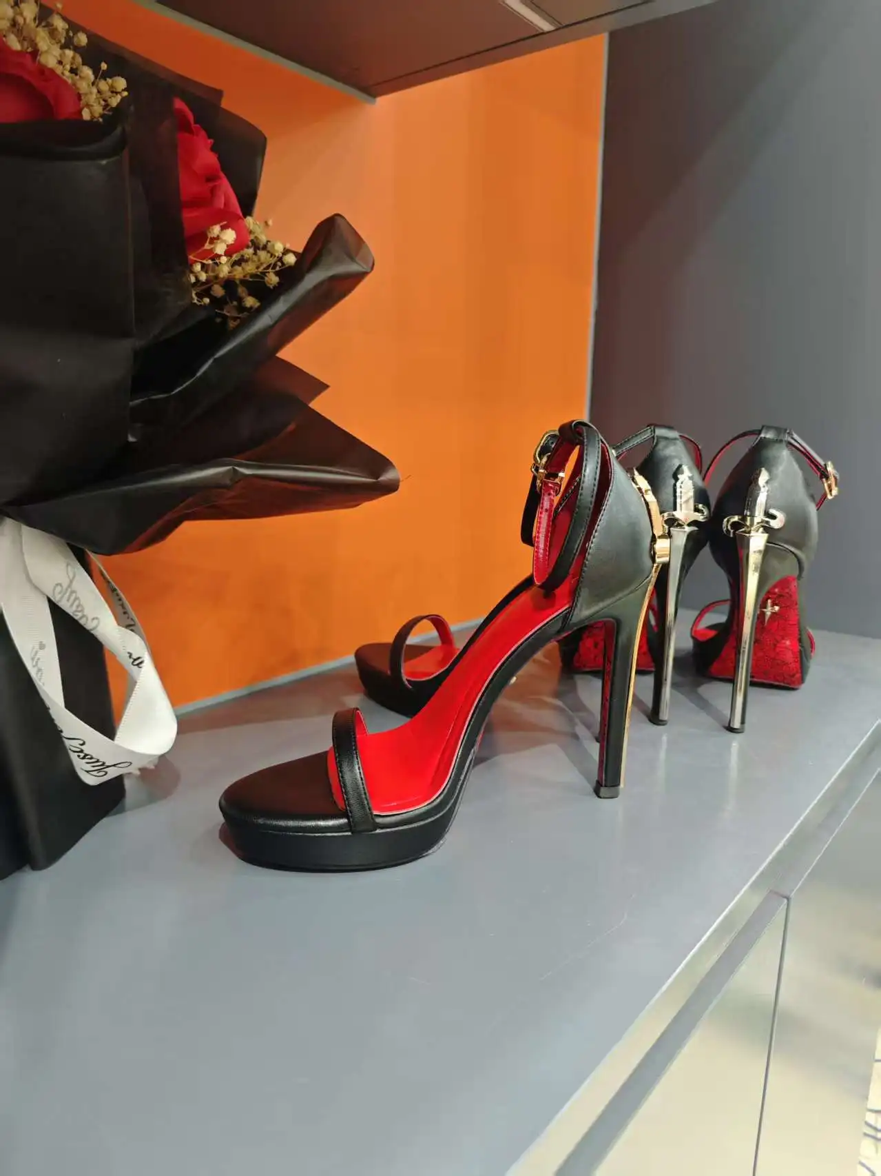 Purcoral 2026 New Women's Pumps and Heels in High-Heeled Sandalia Red Sole and Gold Logo Sandalias De Mujer