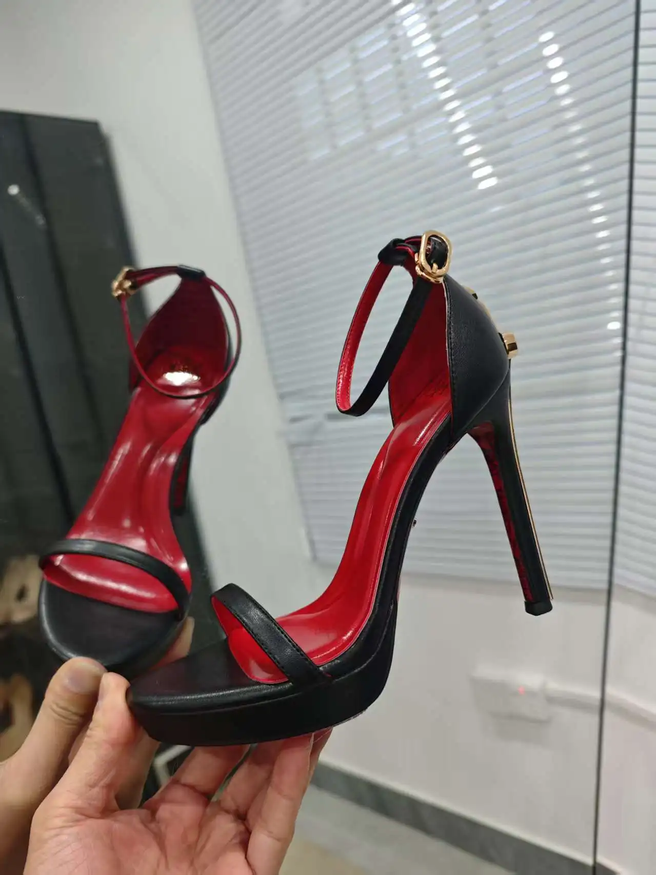 Purcoral 2026 New Women's Pumps and Heels in High-Heeled Sandalia Red Sole and Gold Logo Sandalias De Mujer