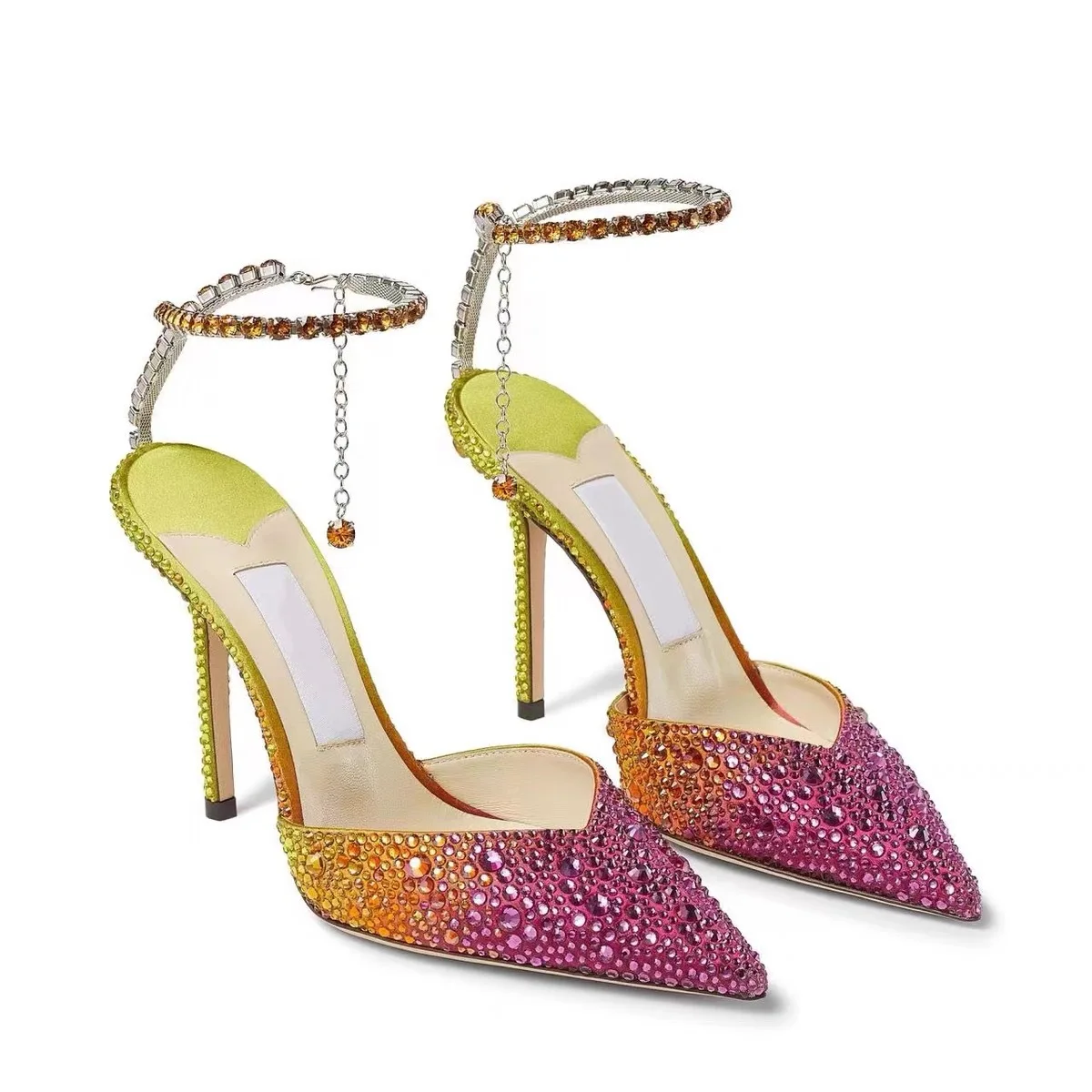 Purcoral Women's Rhinestone Gradient Color High Heels Ankle Strap Pointed Toe Stiletto Heels For Party Wedding Prom