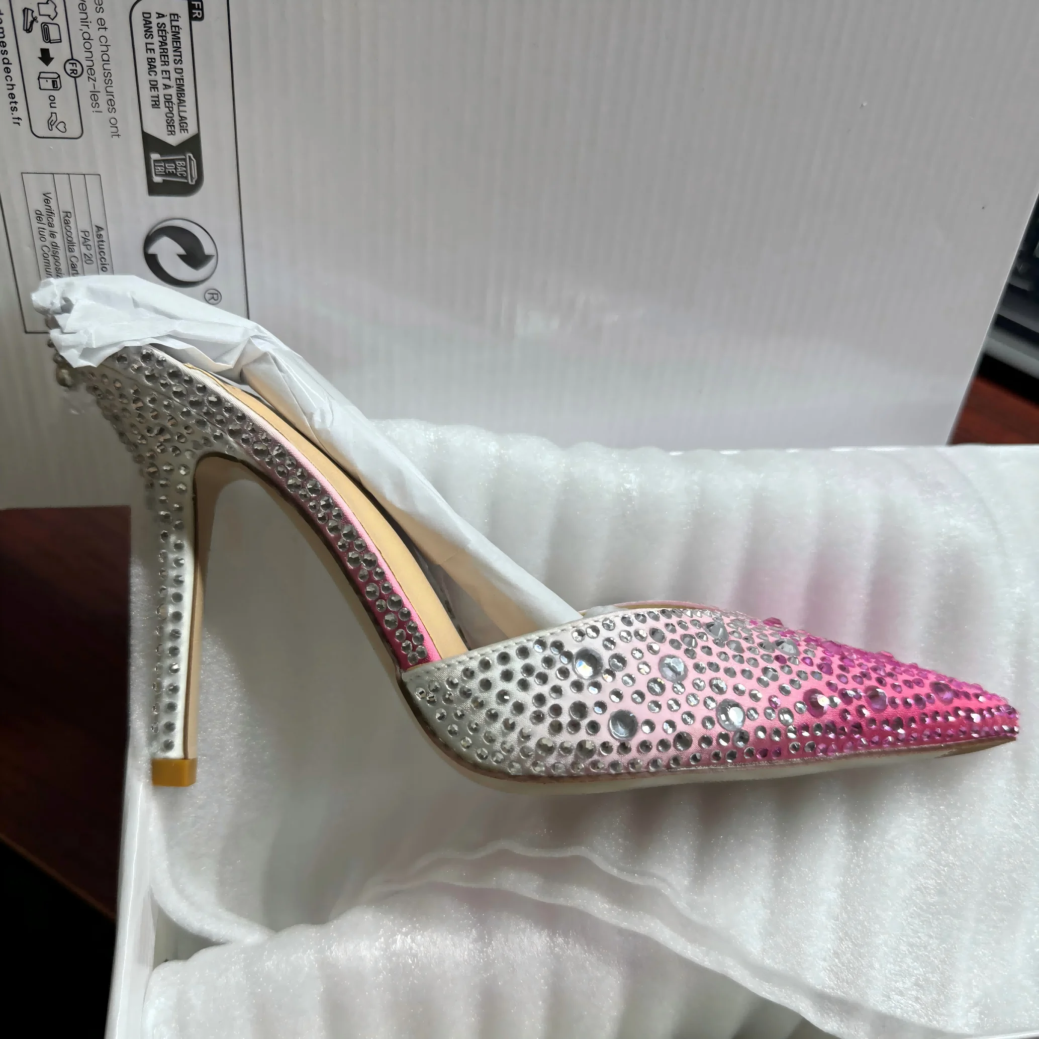 Purcoral Women's Rhinestone Gradient Color High Heels Ankle Strap Pointed Toe Stiletto Heels For Party Wedding Prom