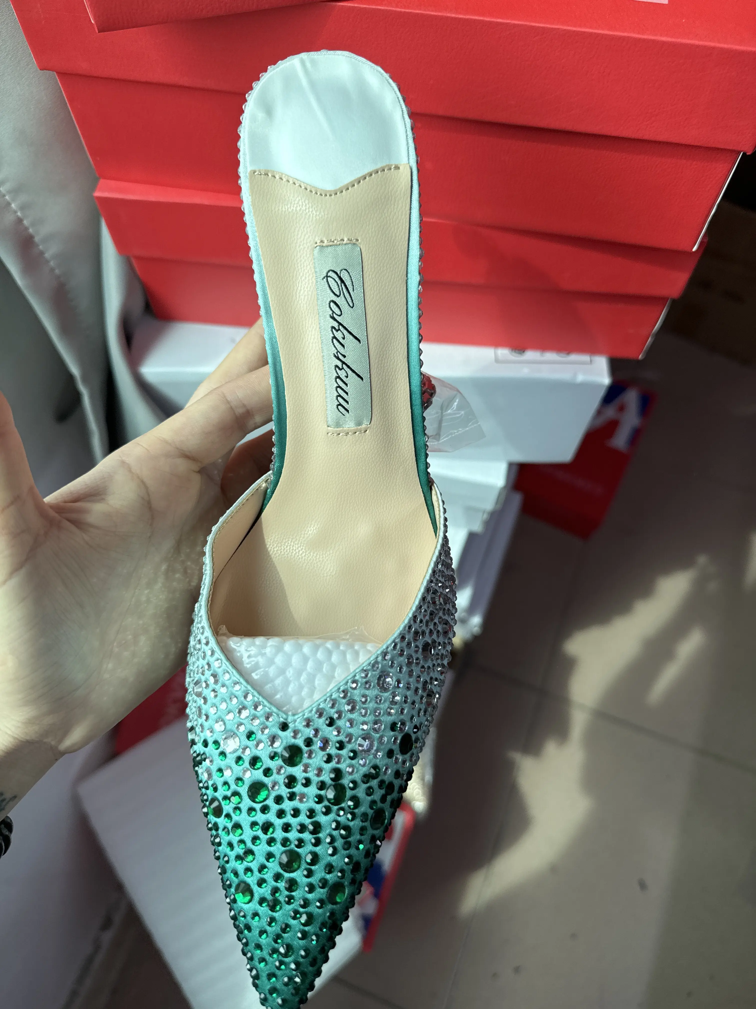 Purcoral Women's Rhinestone Gradient Color High Heels Ankle Strap Pointed Toe Stiletto Heels For Party Wedding Prom