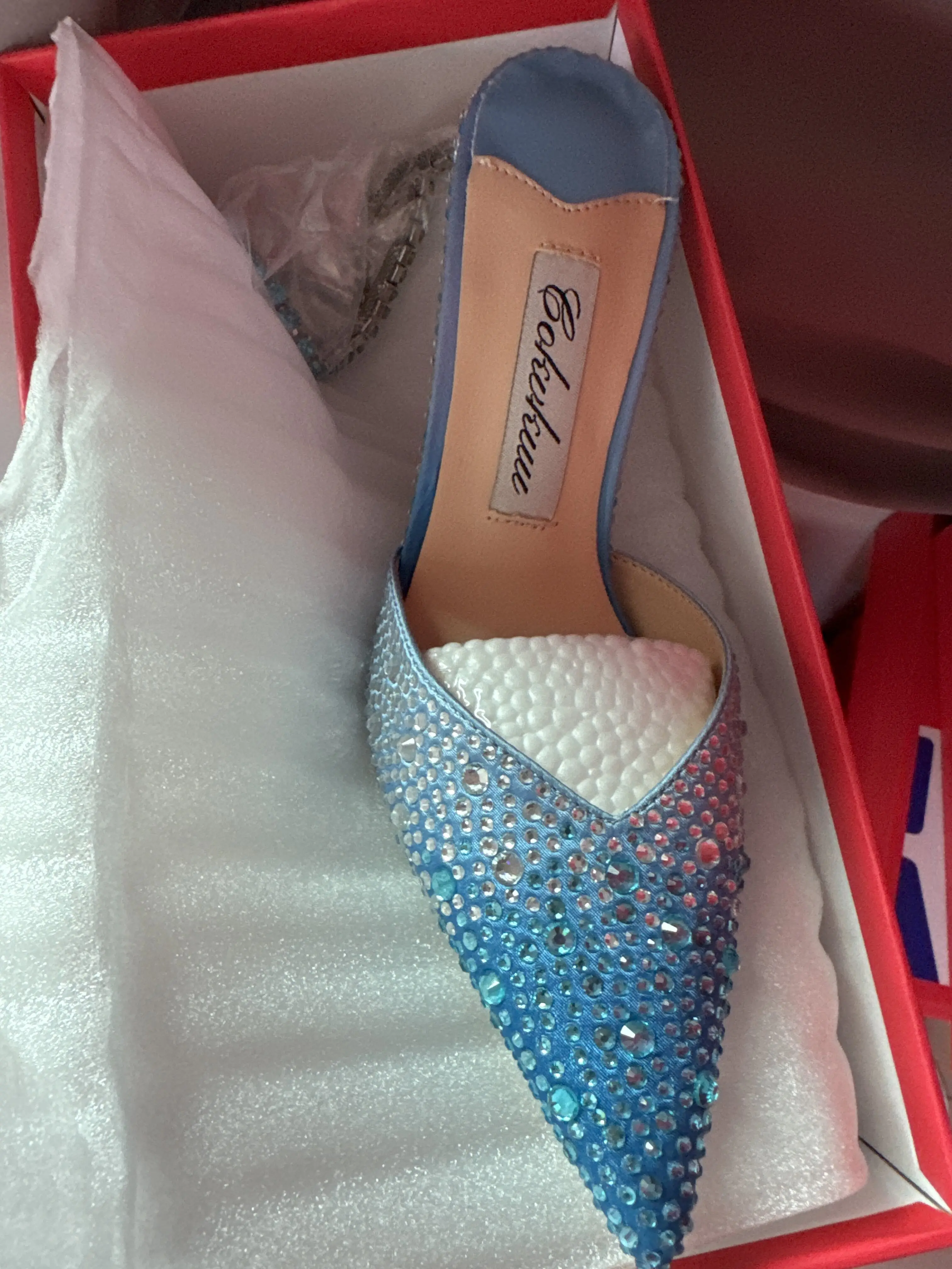 Purcoral Women's Rhinestone Gradient Color High Heels Ankle Strap Pointed Toe Stiletto Heels For Party Wedding Prom
