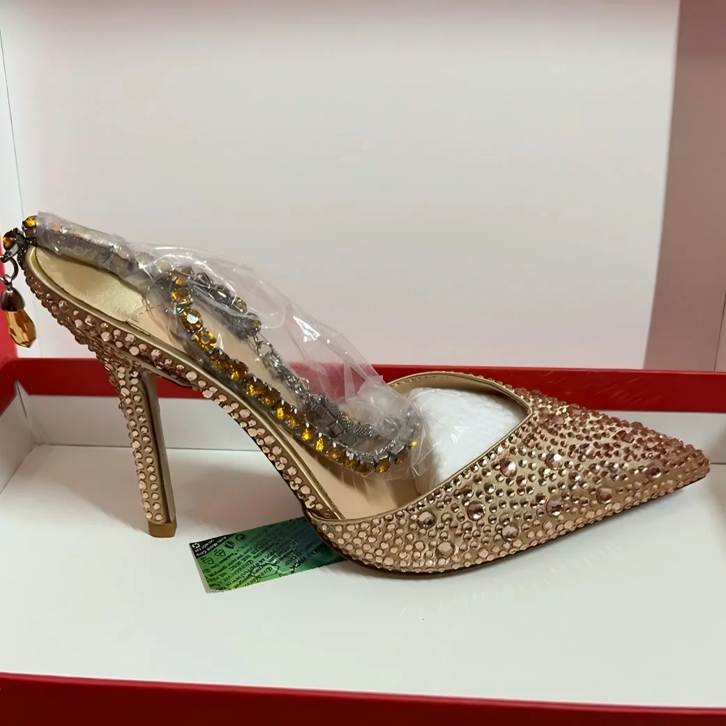 Purcoral Women's Rhinestone Gradient Color High Heels Ankle Strap Pointed Toe Stiletto Heels For Party Wedding Prom