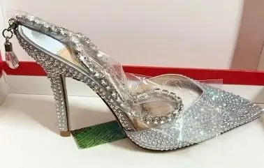 Purcoral Women's Rhinestone Gradient Color High Heels Ankle Strap Pointed Toe Stiletto Heels For Party Wedding Prom