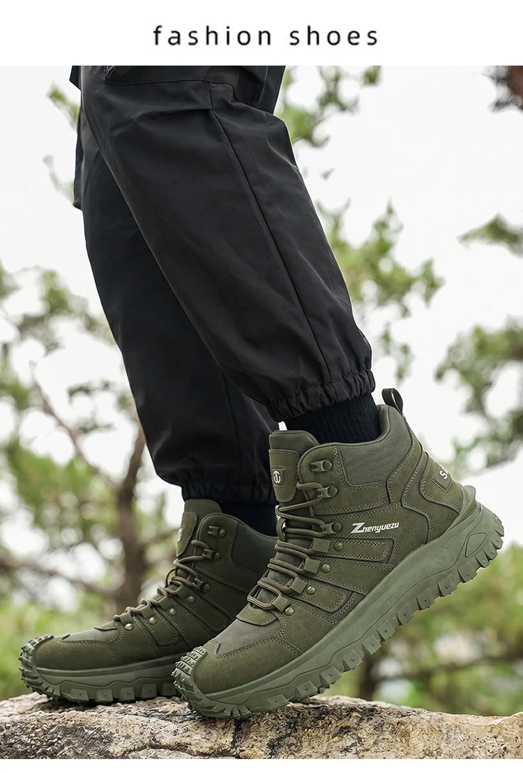 Men's High-Top Large-Size Fashionable Outdoor Hiking Boots, with Comfortable Lining, Flexible and Thick Sole, Excellent Grip, Suitable for Outdoor Hiking, Trekking, Camping, and Other Activities