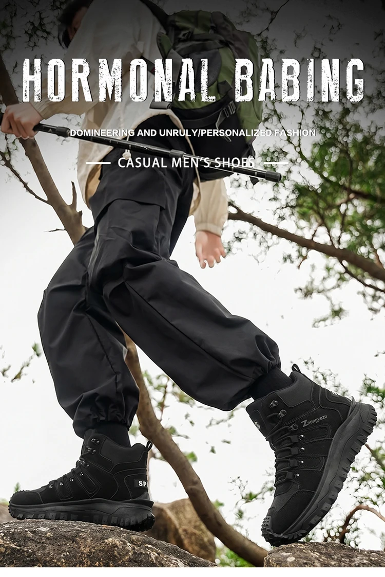 Men's High-Top Large-Size Fashionable Outdoor Hiking Boots, with Comfortable Lining, Flexible and Thick Sole, Excellent Grip, Suitable for Outdoor Hiking, Trekking, Camping, and Other Activities