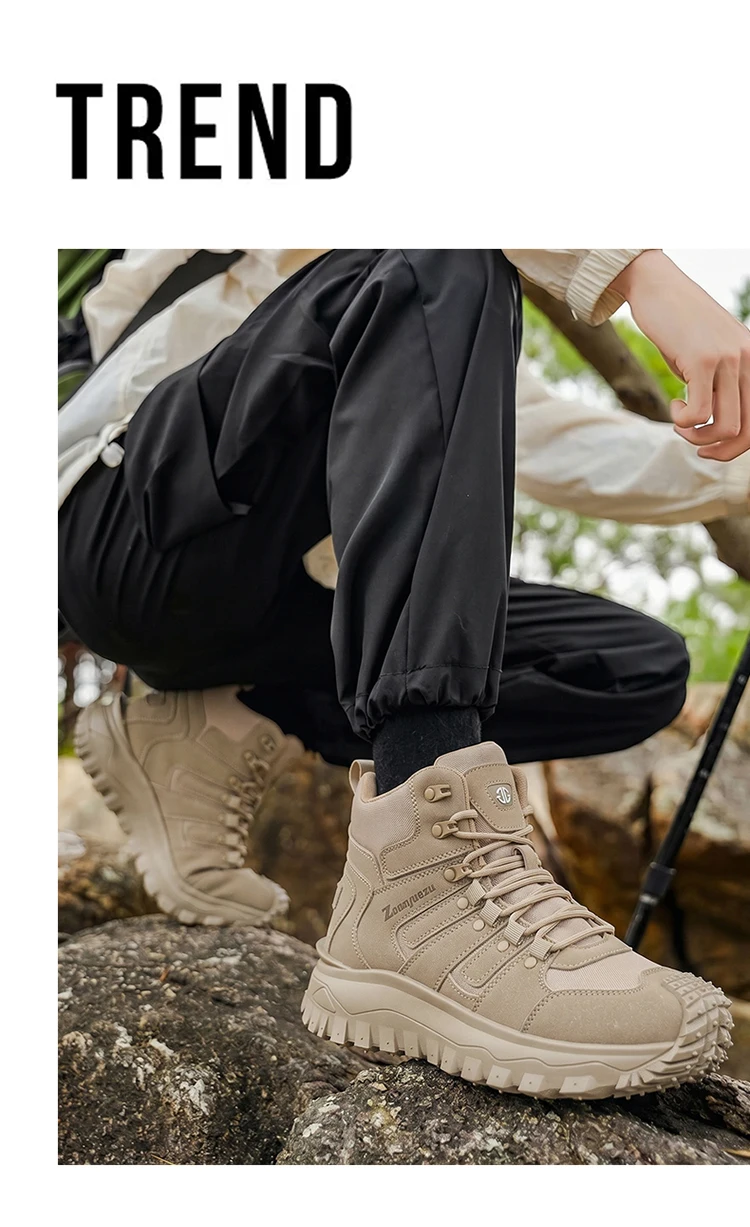 Men's High-Top Large-Size Fashionable Outdoor Hiking Boots, with Comfortable Lining, Flexible and Thick Sole, Excellent Grip, Suitable for Outdoor Hiking, Trekking, Camping, and Other Activities