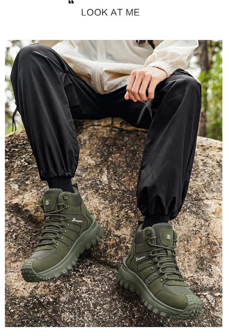 Men's High-Top Large-Size Fashionable Outdoor Hiking Boots, with Comfortable Lining, Flexible and Thick Sole, Excellent Grip, Suitable for Outdoor Hiking, Trekking, Camping, and Other Activities