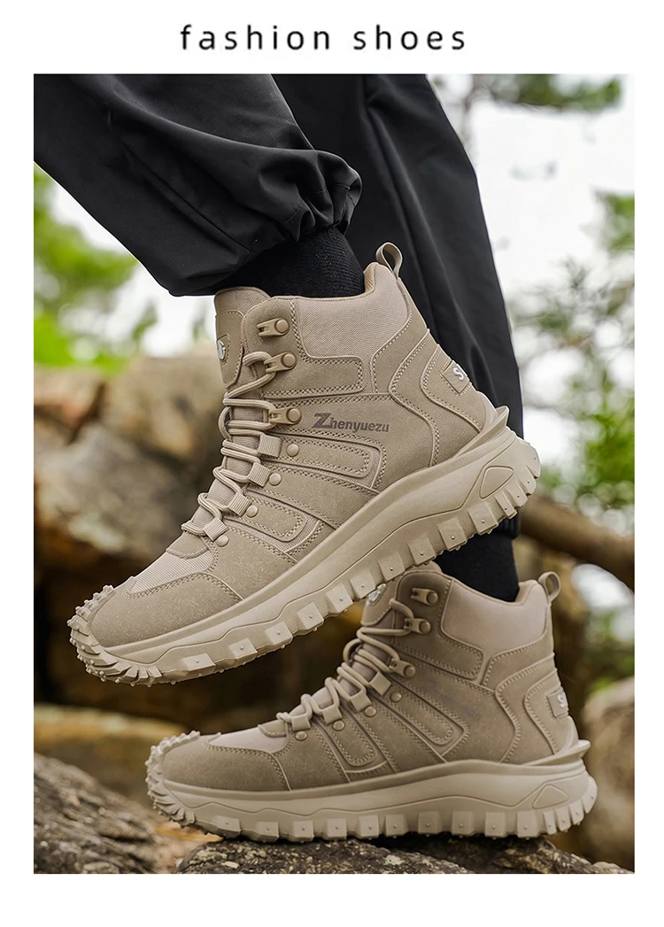 Men's High-Top Large-Size Fashionable Outdoor Hiking Boots, with Comfortable Lining, Flexible and Thick Sole, Excellent Grip, Suitable for Outdoor Hiking, Trekking, Camping, and Other Activities