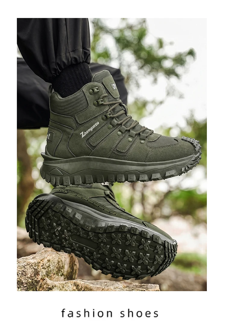 Men's High-Top Large-Size Fashionable Outdoor Hiking Boots, with Comfortable Lining, Flexible and Thick Sole, Excellent Grip, Suitable for Outdoor Hiking, Trekking, Camping, and Other Activities
