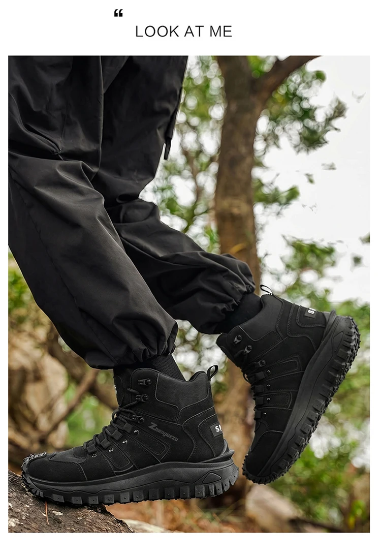 Men's High-Top Large-Size Fashionable Outdoor Hiking Boots, with Comfortable Lining, Flexible and Thick Sole, Excellent Grip, Suitable for Outdoor Hiking, Trekking, Camping, and Other Activities