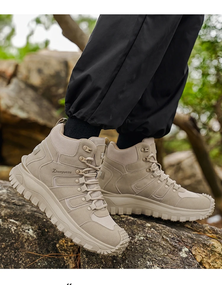 Men's High-Top Large-Size Fashionable Outdoor Hiking Boots, with Comfortable Lining, Flexible and Thick Sole, Excellent Grip, Suitable for Outdoor Hiking, Trekking, Camping, and Other Activities