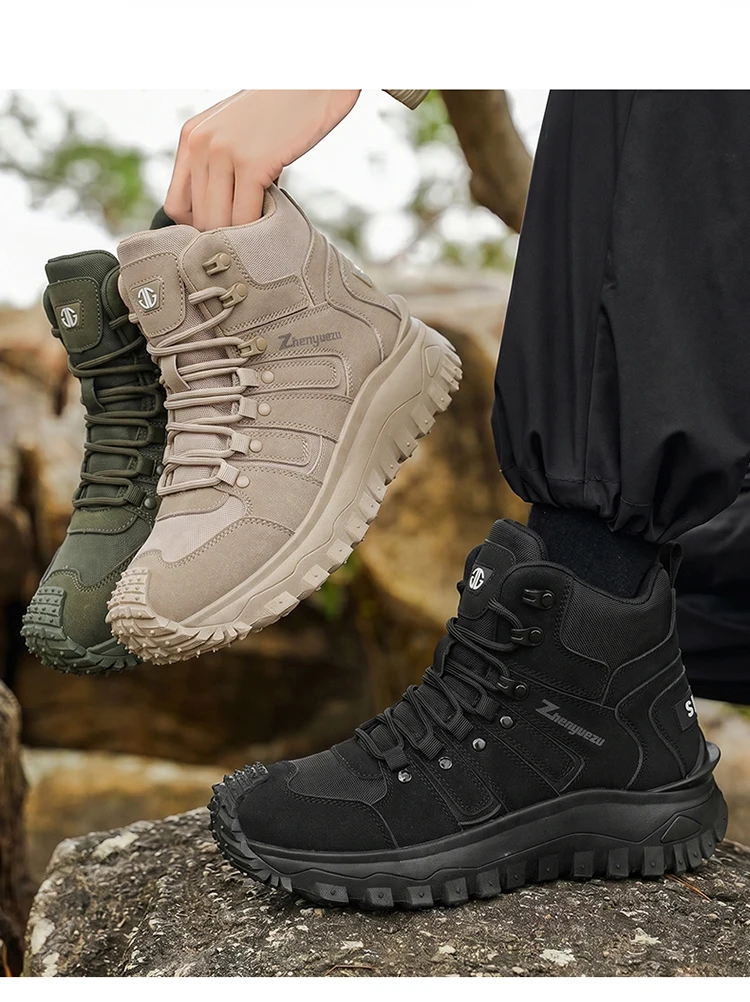 Men's High-Top Large-Size Fashionable Outdoor Hiking Boots, with Comfortable Lining, Flexible and Thick Sole, Excellent Grip, Suitable for Outdoor Hiking, Trekking, Camping, and Other Activities