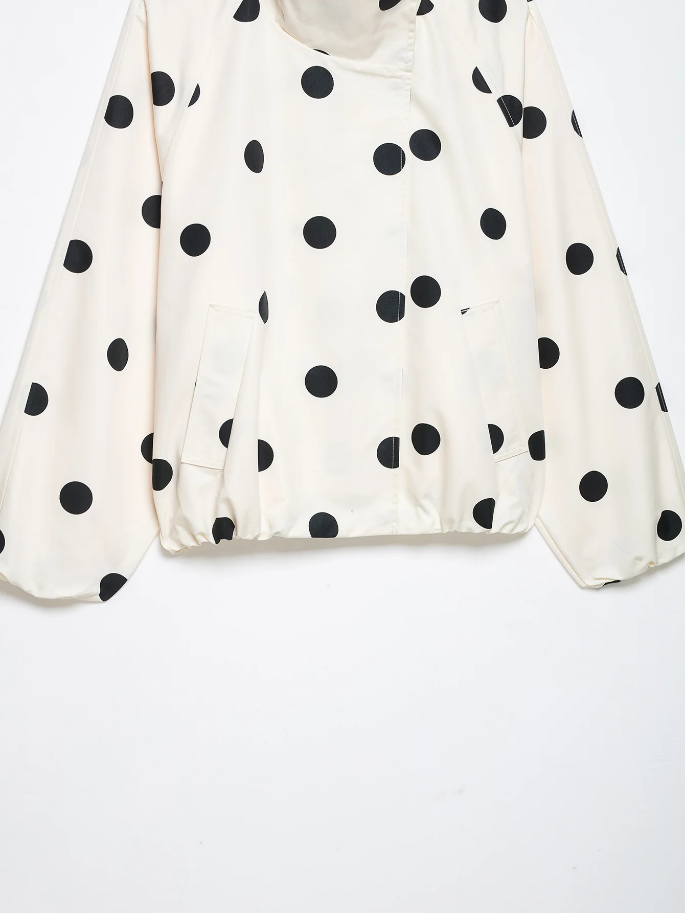 Women Fashion Vintage Polka Dots Pocket Stand Collar Jacket Spring Autumn Long Sleeve Jacket Holiday Outfits For Women