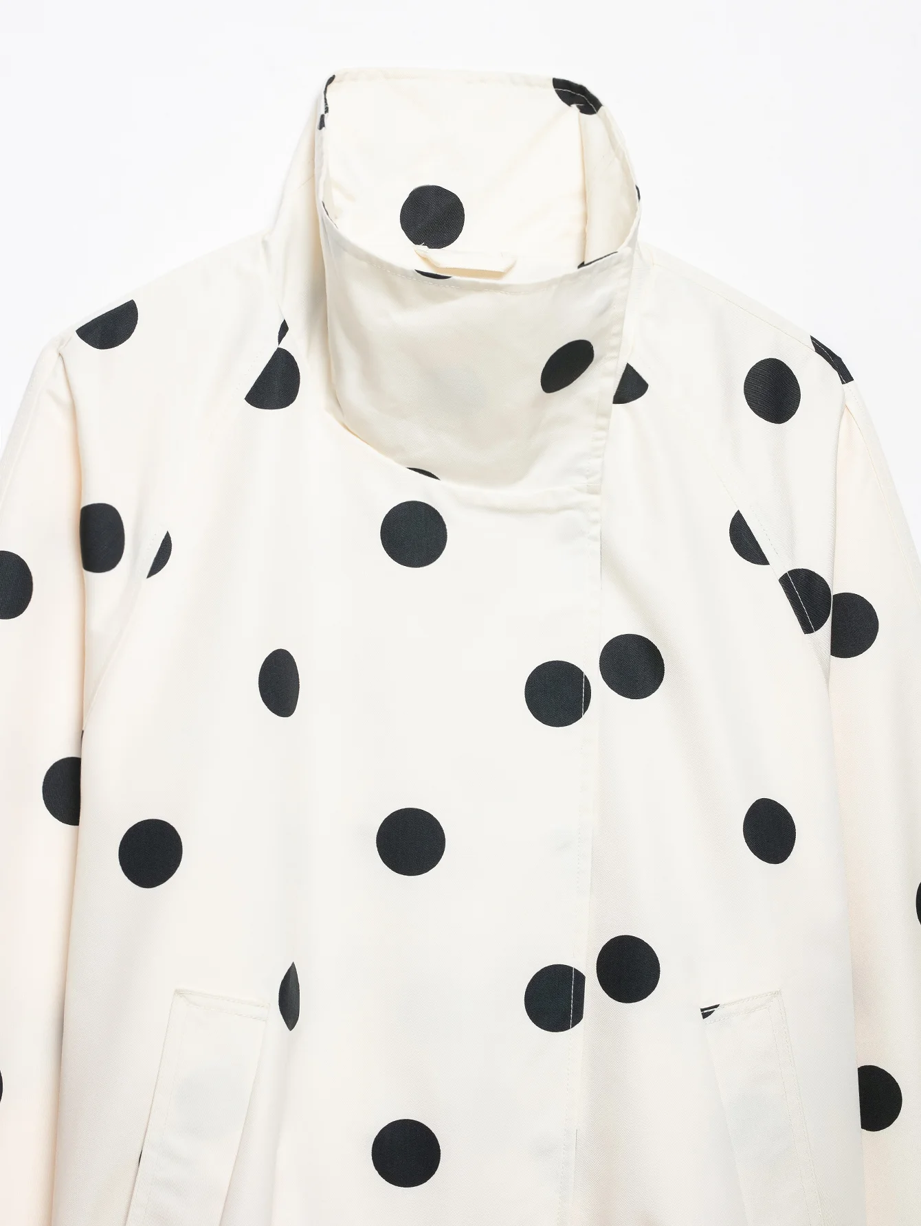 Women Fashion Vintage Polka Dots Pocket Stand Collar Jacket Spring Autumn Long Sleeve Jacket Holiday Outfits For Women