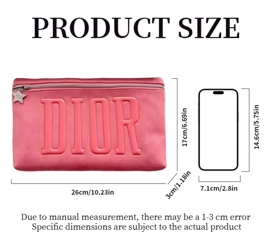 Dior Dior’s Bag Luxury Pink Makeup Organizer Pouch Large Capacity With Star Metal Zipper Charm Portable Travel Cosmetic Wash Bag